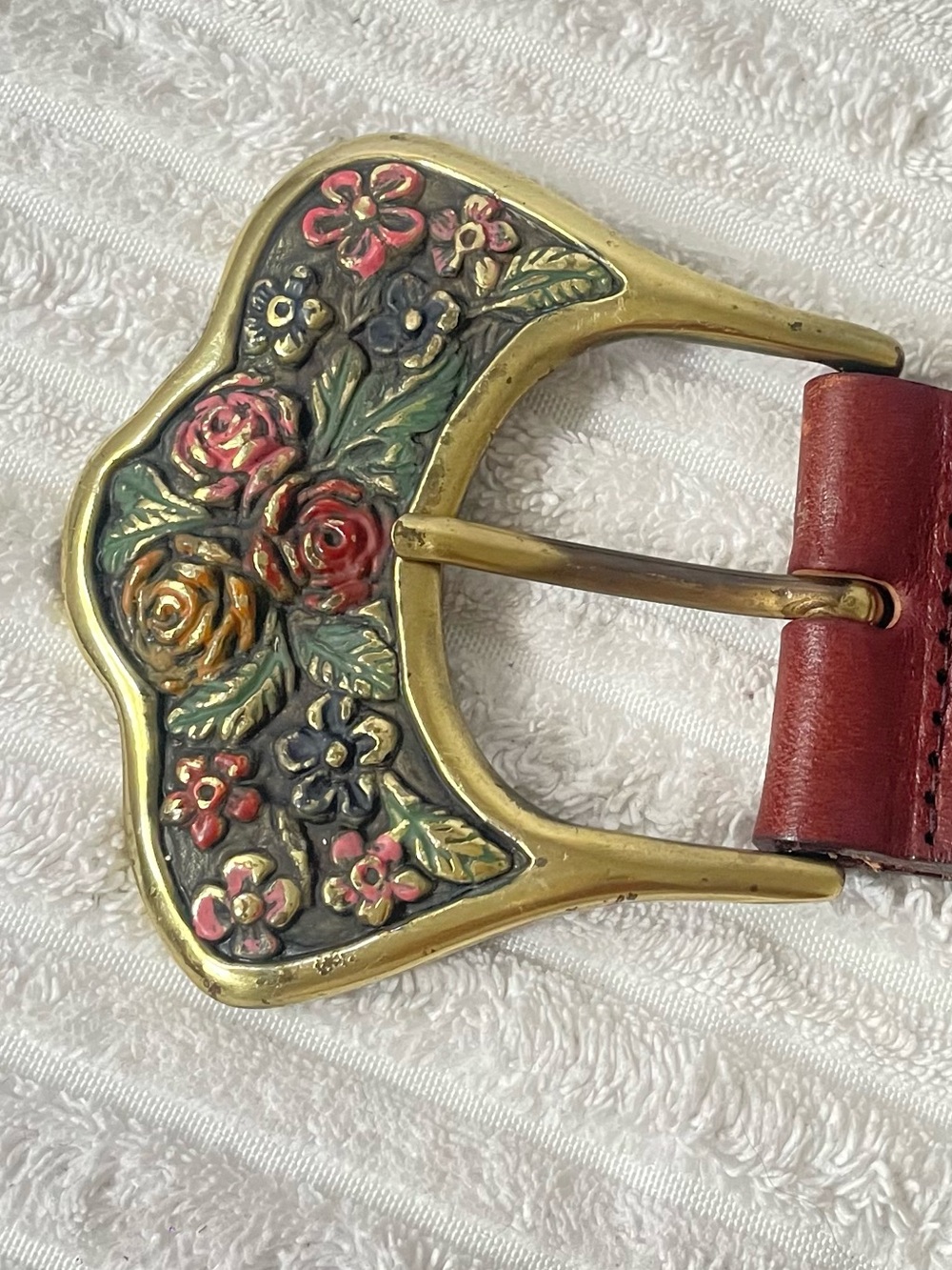 Vintage Landes Floral Enamel Metal Buckle Belt - Picture 1 of 9